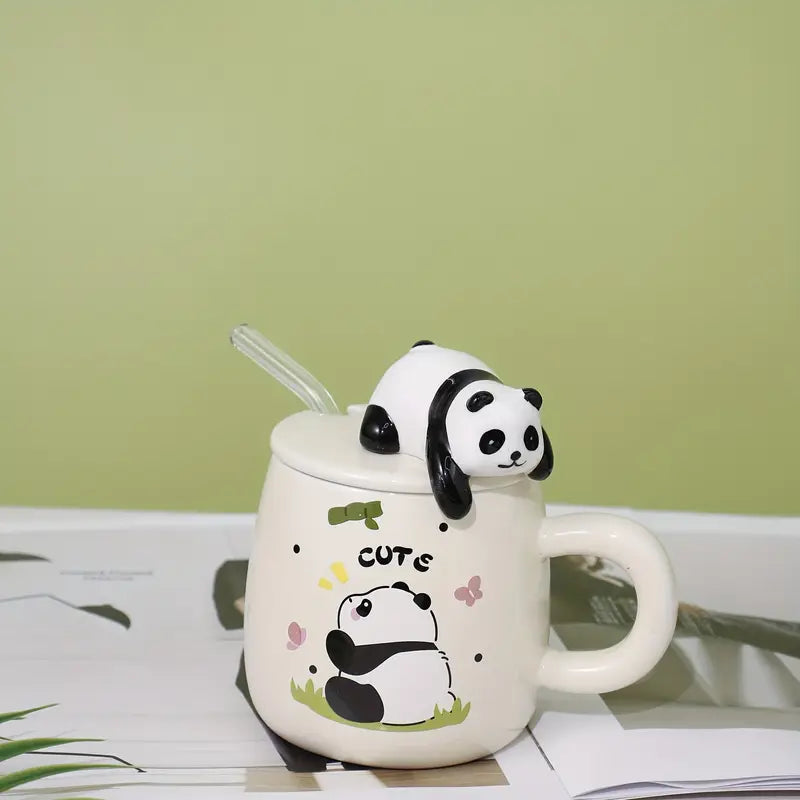 Ceramic Panda Pattern Mug With Straw