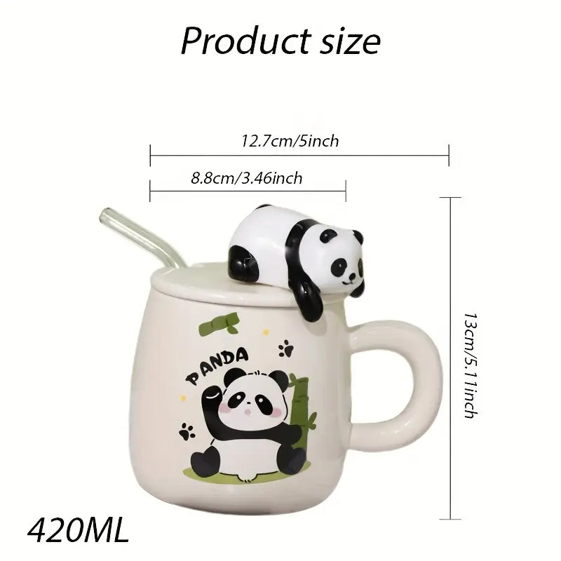 Ceramic Panda Pattern Mug With Straw